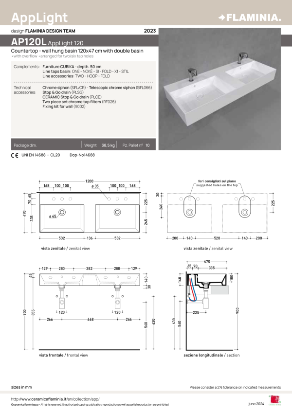 AP120 dubbele wastafel productblad