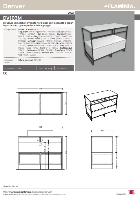 Denver wastafelmeubel Specs.